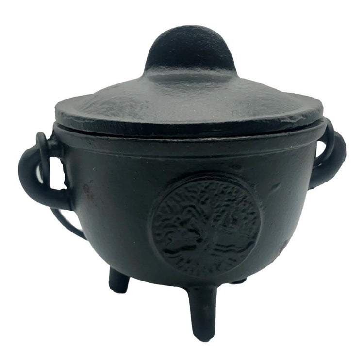 Tree of Life Cast Iron Cauldron with Lid