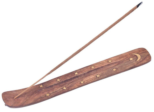 Wooden Incense Holder Celestial Brass Inlay