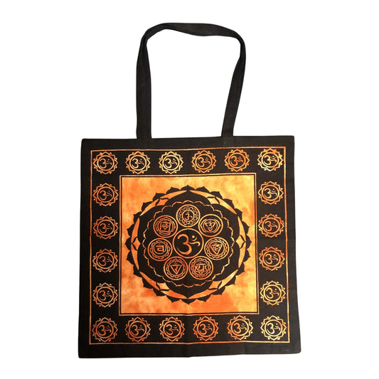 Om Seven Chakra Black/Orange Tote Bag
